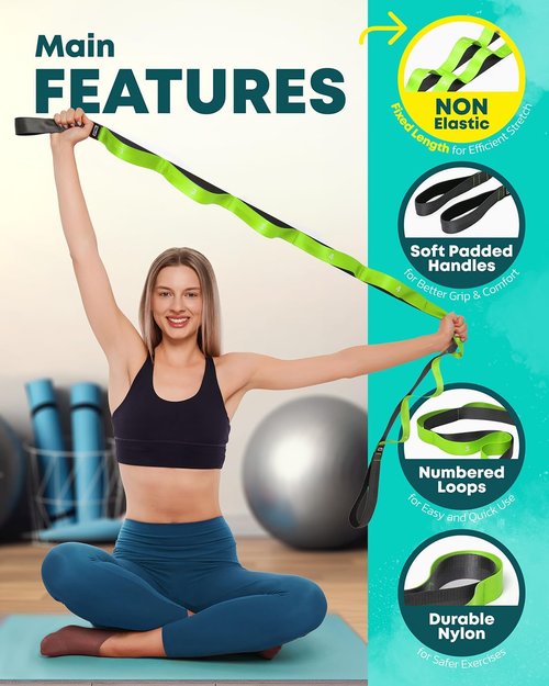 Fascia Stretching Strap by Skiennix - Non-Elastic Yoga & Physical Therapy Band for Enhanced Flexibility | Ideal for Hamstring & Leg Stretching