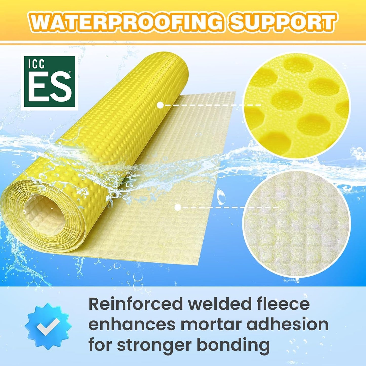 MAXKOSKO 54 Sq.Ft. Uncoupling Membrane for Tile, 1/8''(3mm) Thick Waterproof Heated Flooring Underlayment Mat Tile Crack Prevention for Bathroom Shower Kitchen Basement