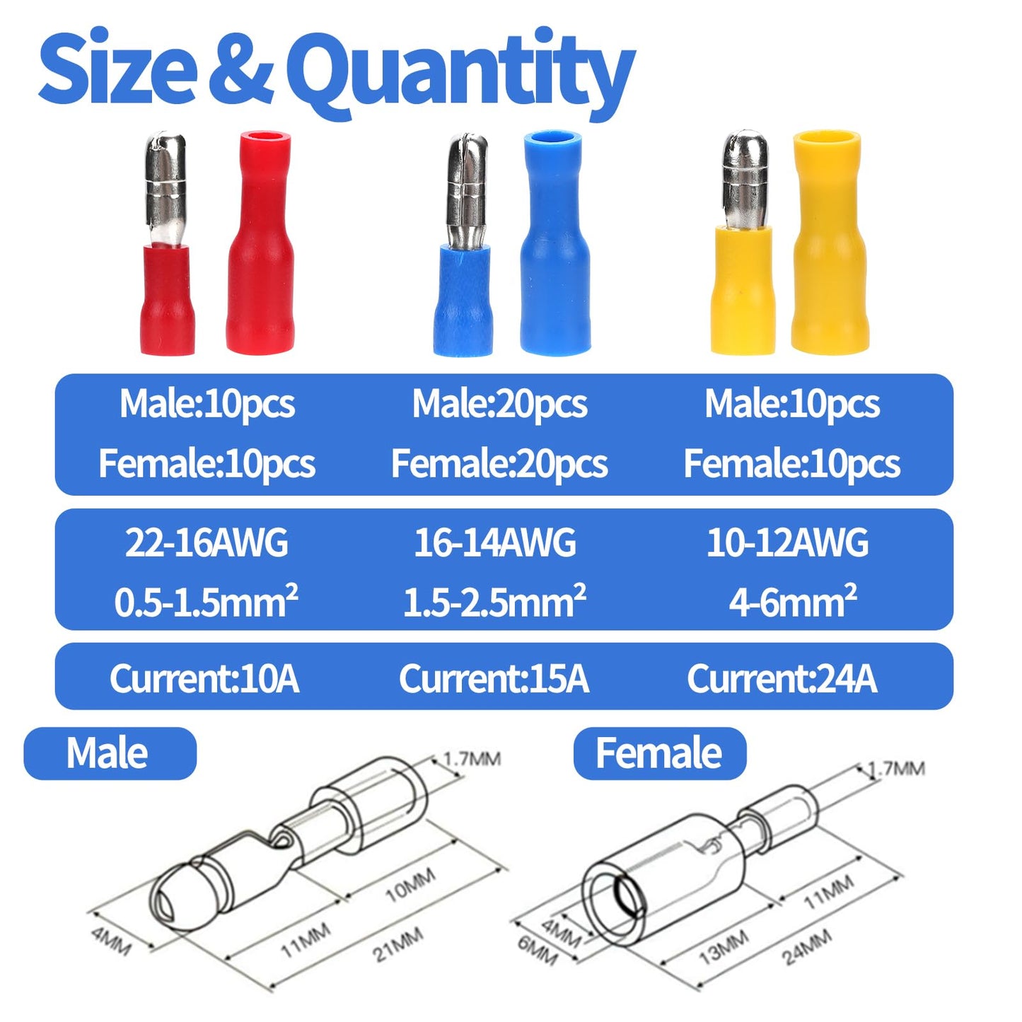 TYJ Bullet Wire connectors Kit with Crimp/Stripping/Cutting Multifunction Wire Crimping Tool 22-10 AWG Male and Female Electrical Wiring Crimp Terminal Connectors Kit