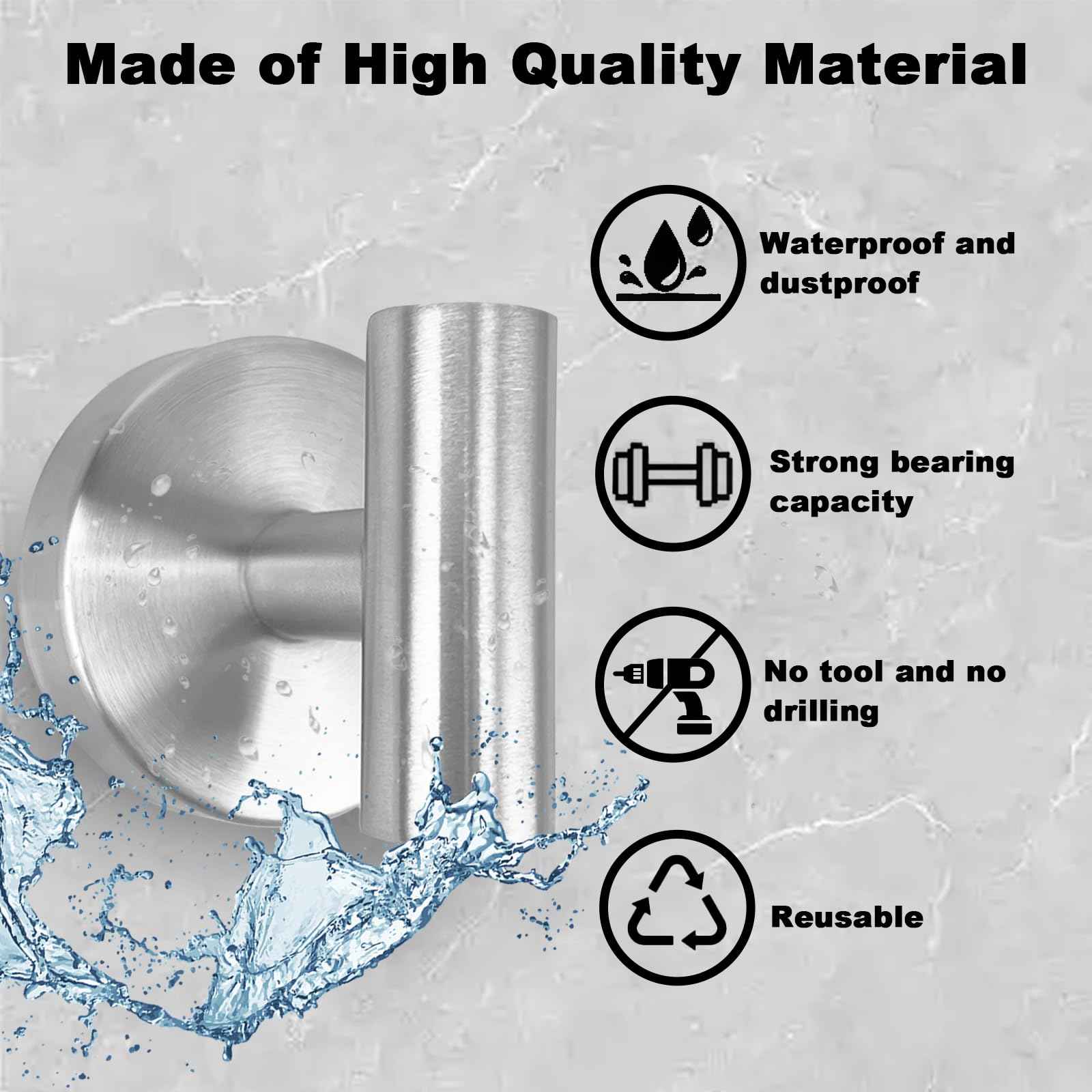 6 PCS Suction Cup Shower Towel Hooks, Wall Mount Robe Holder, Heavy Duty No Drill Wall SUS304 Waterproof Stainless Steel Hooks for Bedroom, Bathroom, Kitchen, Hotel and Office (Brushed Nickel)