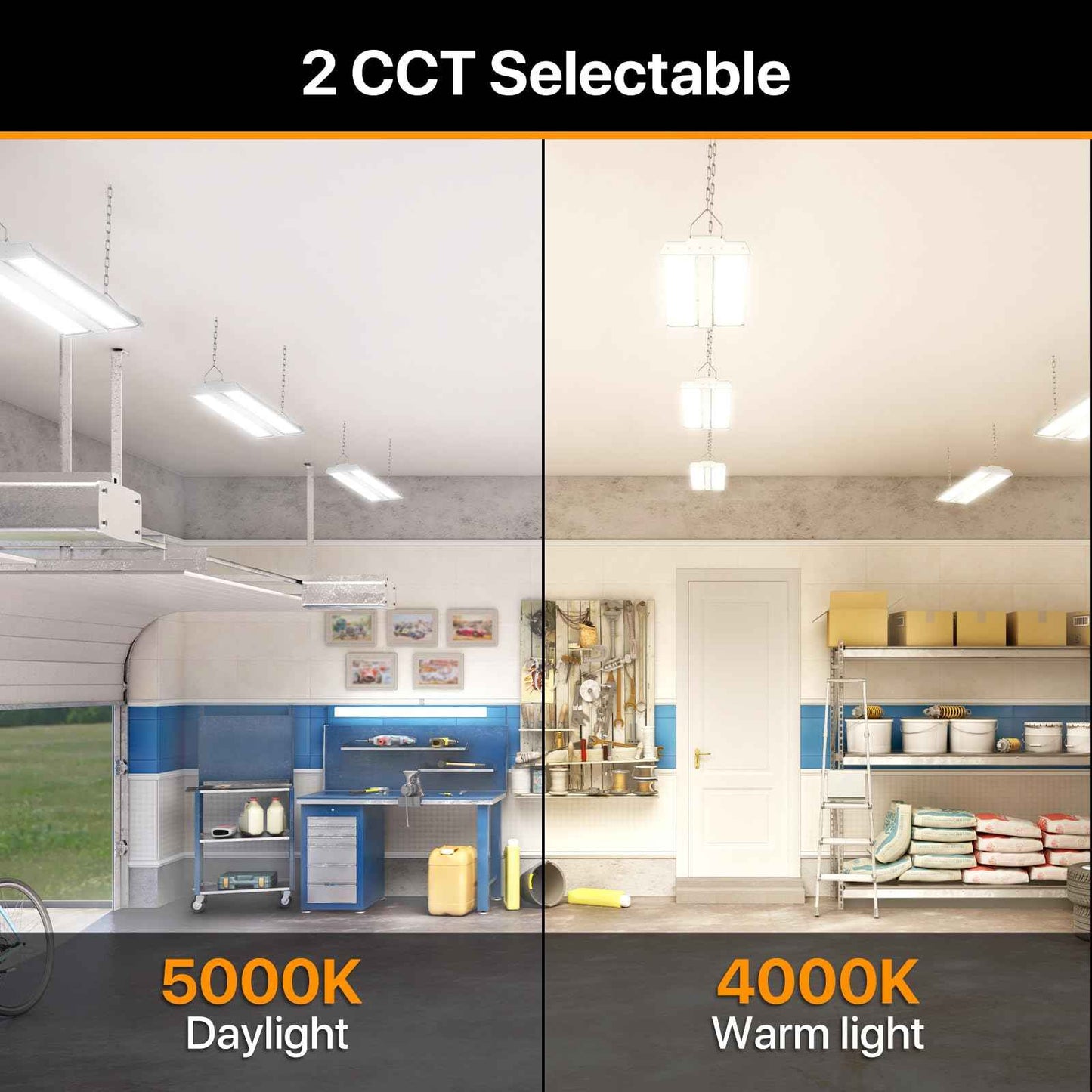 DEMILARE High Bay Led Shop Light 150W 20250LM(135LM/W) 4000K/5000K Switchable Lens Rotatable Linear High Bay Lights 0-10V Dimmable 100-277V Hanging Commercial Lighting for Warehouse