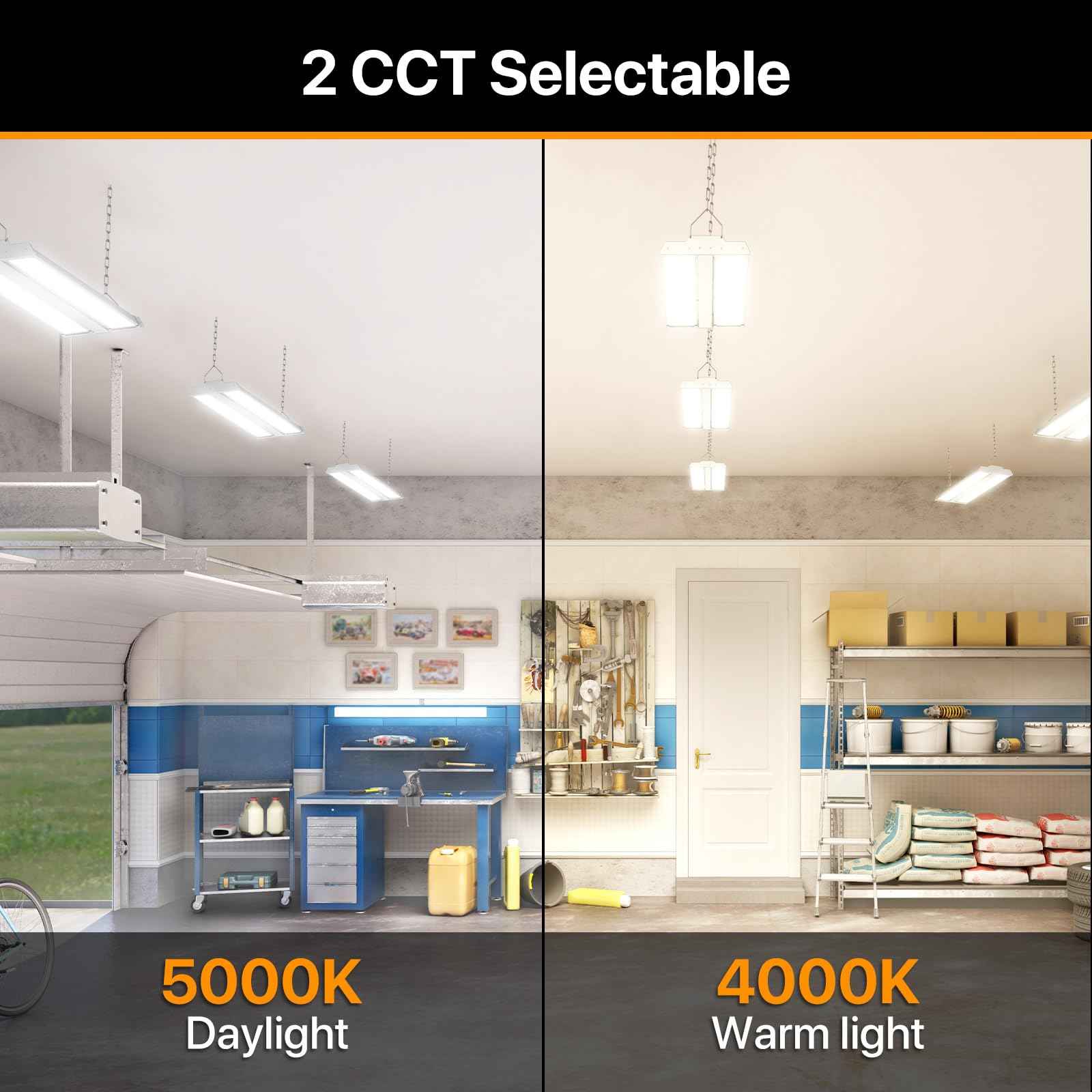 DEMILARE High Bay Led Shop Light 150W 20250LM(135LM/W) 4000K/5000K Switchable Lens Rotatable Linear High Bay Lights 0-10V Dimmable 100-277V Hanging Commercial Lighting for Warehouse