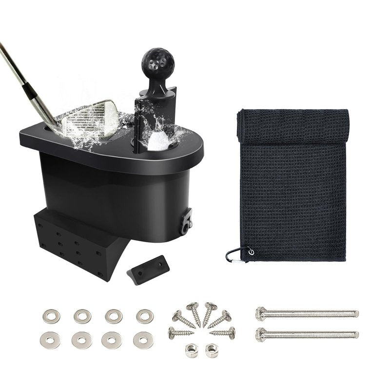 Shu-Ran No-Drill Golf Cart Ball & Club Cleaner, Clamp-On Golf Club Head and Ball Washer Golf Cleaner with Golf Towel, Universal Fit for EZGO, Club Car, Yamaha, Advanced EV, Star EV