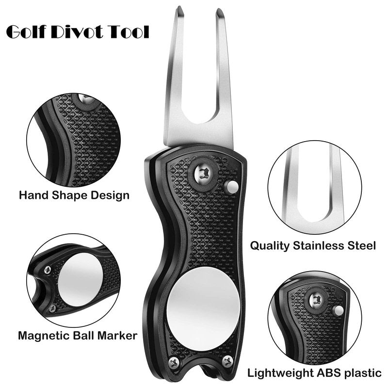Sumind 22 Pcs Golf Essentials Accessories Kit Include Golf Club Cleaning Brush Towel Marking Pen Line Divot Repair Tool Ball Marker Tee Holder for Men Women Ideal Gift(Black)