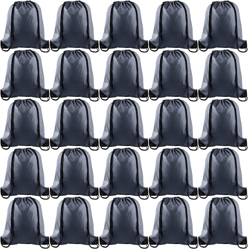 KUUQA Drawstring Bags - 25Pcs Gray String Backpacks for Gym, Sports & Travel