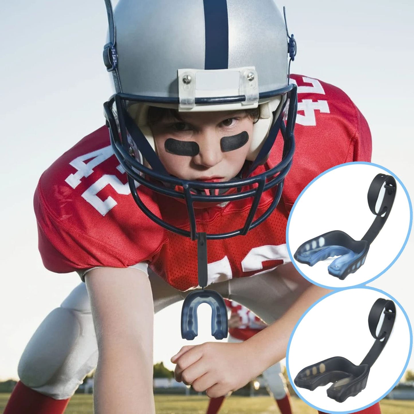 Football Mouthguard,4 Pack Braces Mouthguards with Strap Fit Youth, Sports Mouth Guard Youth and Adults Mouth Guard for Football, Boxing, Taekwondo, Sanda, Basketball, Lacrosse, Rugby Matches (Large)