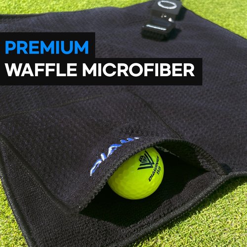 Diawings All in One Golf Towel, 5-in-1 Multi-Functional Golf Towel, with Magnetic Hold, Waffle Weave Microfiber Club & Ball Towel, Retractable Brush, Carabiner Clip – Ultimate Golf Accessory (Black)