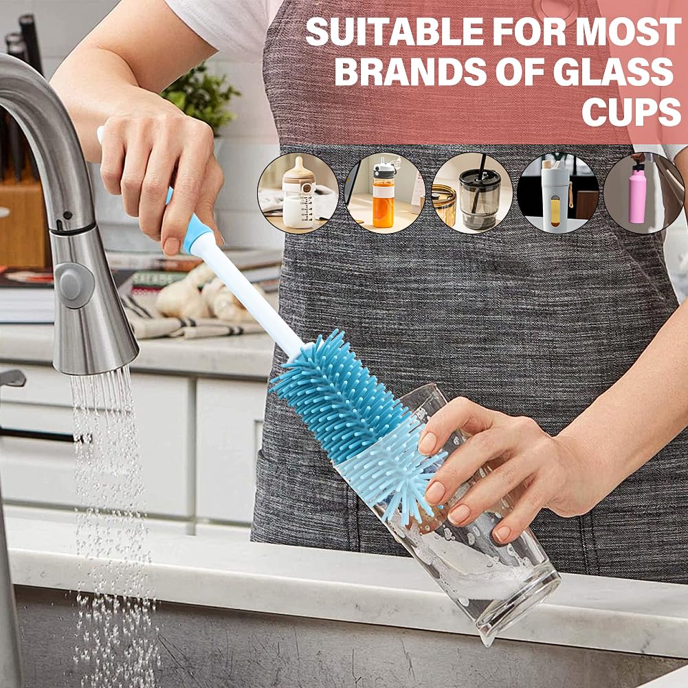 4Pcs Cup Cleaning Kit with Extra Long Straw Cleaner Brush,4 in 1 Bottle Gap Cleaner, Long Handle Silicone Brush, Multipurpose Brush Cleaner Kit