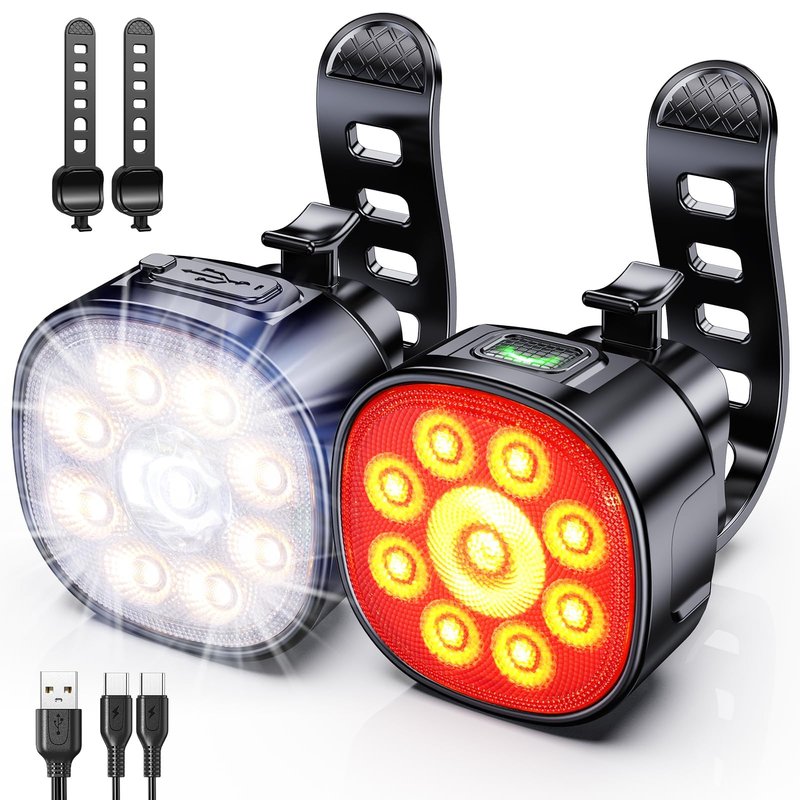 Cuvccn Bike Lights Super Bright, Rechargeable Bicycle Lights Set Multiple Modes, Waterproof Bike Lights for Night Riding/Cycling Safety, Front and Back Bike Reflectors Light, Long Battery Life