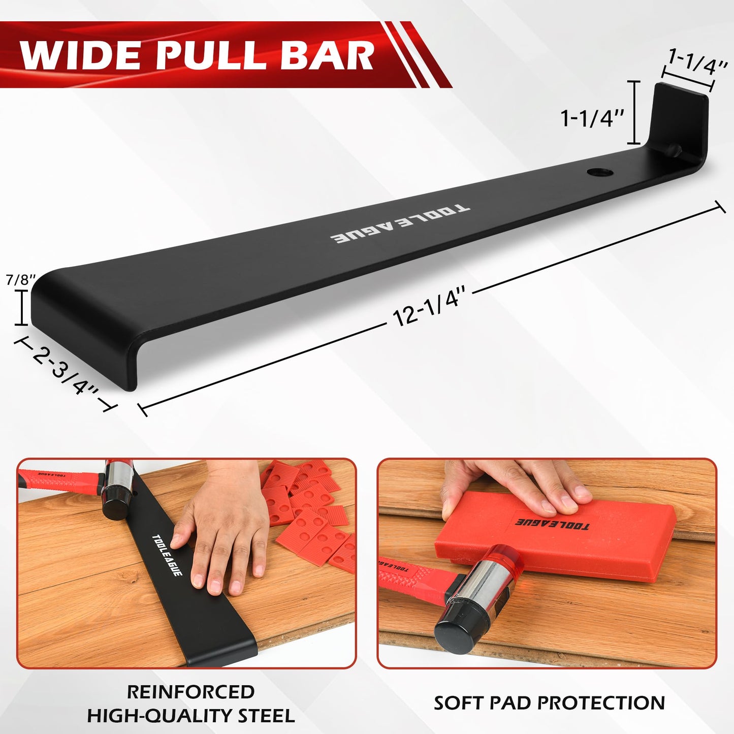 TOOLEAGUE 43Pcs Laminate Wood Flooring Installation Kit with 10-3/4 inch Double-Faced Soft Mallet,40Pcs Spacers,Heavy Duty Pull Bar and Tapping Block