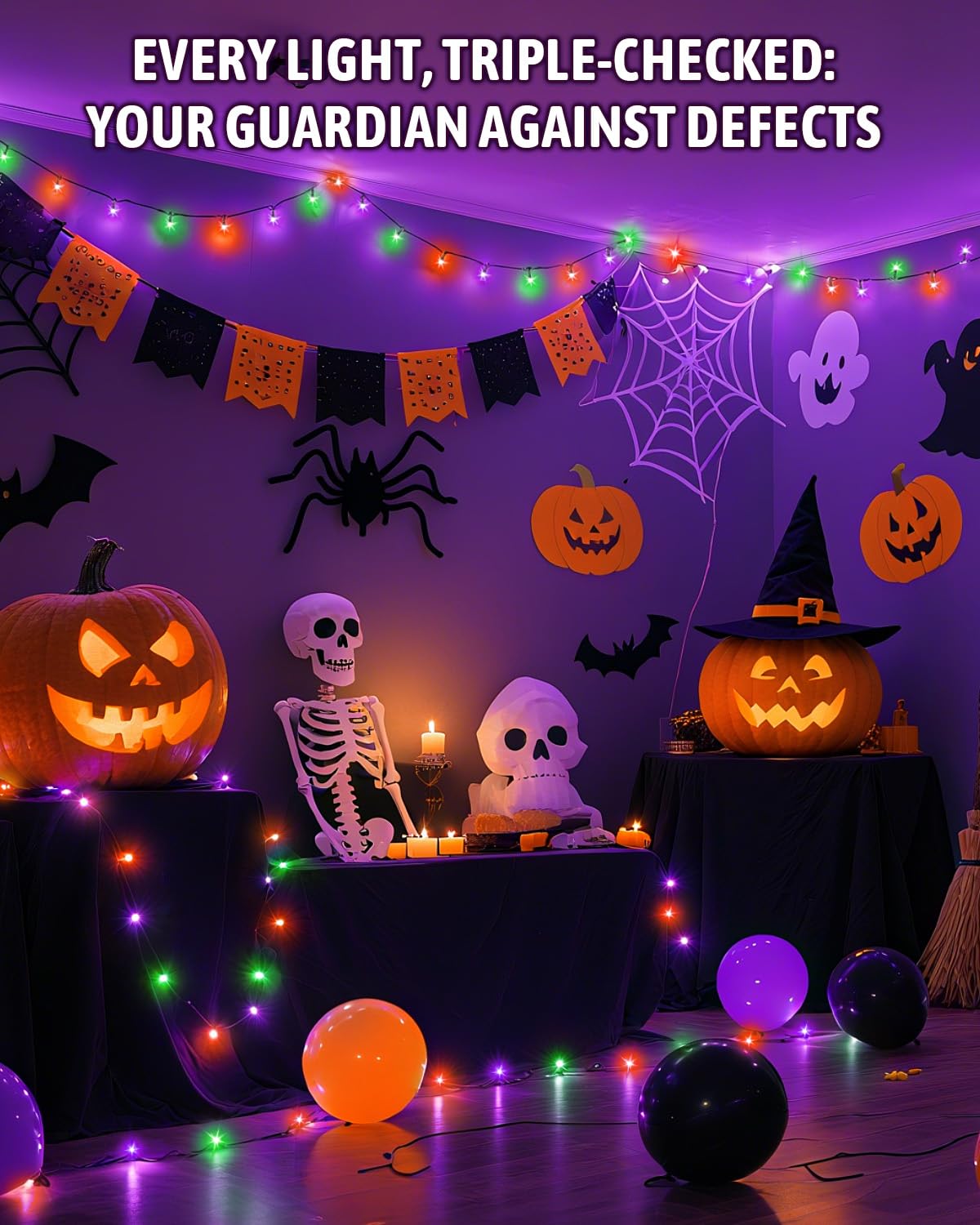 Kelumi Halloween String Lights Battery Operated, Orange Purple and Green Fairy Lights with Timer Waterproof 9.8ft 30 LED Halloween Decorations for Outdoor Indoor Patio Party Garden Yard Decor 2 Packs