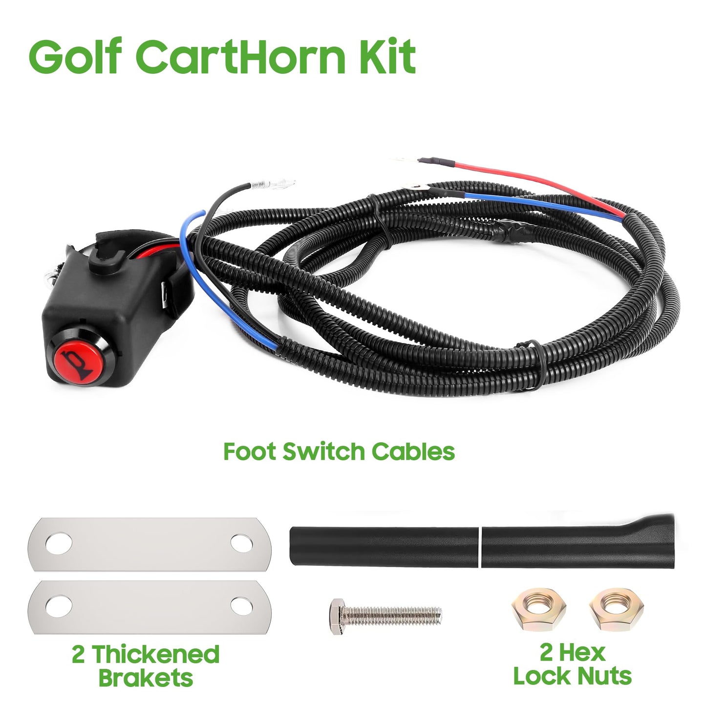 10L0L Upgrade Golf Cart 12 Volt Horn Kit, Hand Steering Mount Button, Horn Switch and Wire Harness Assembly Universal Fit for Yamaha, Club Car, EZGO, ATV, UTV, Boat