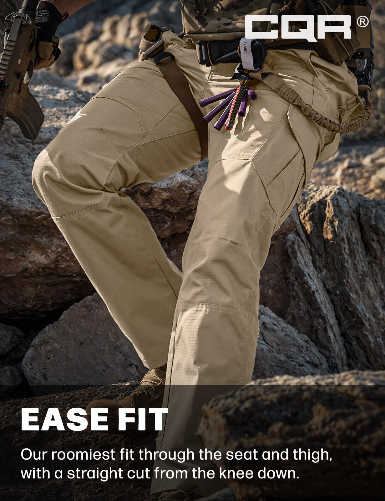 CQR Men's Tactical Pants, Water Resistant Ripstop Cargo Pants, Lightweight EDC Work Hiking Pants, Outdoor Apparel, Raider Khaki, 40W x 30L