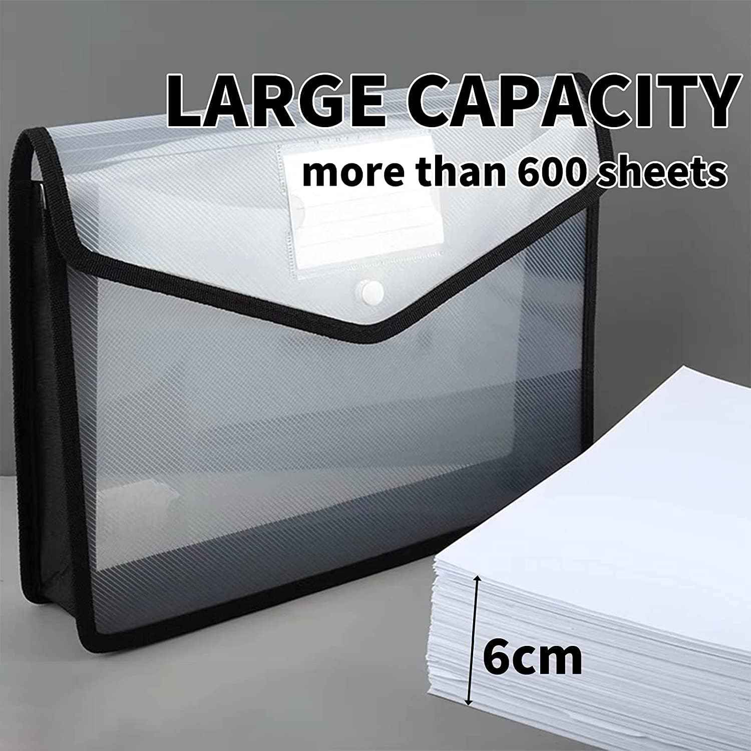 YoeeJob Plastic File Folders Legal Size Expandable Document Folder with Snap Button Closure, A4 Expanding File Wallet Envelopes Pouch with Label Pocket, 18 Packs, Black