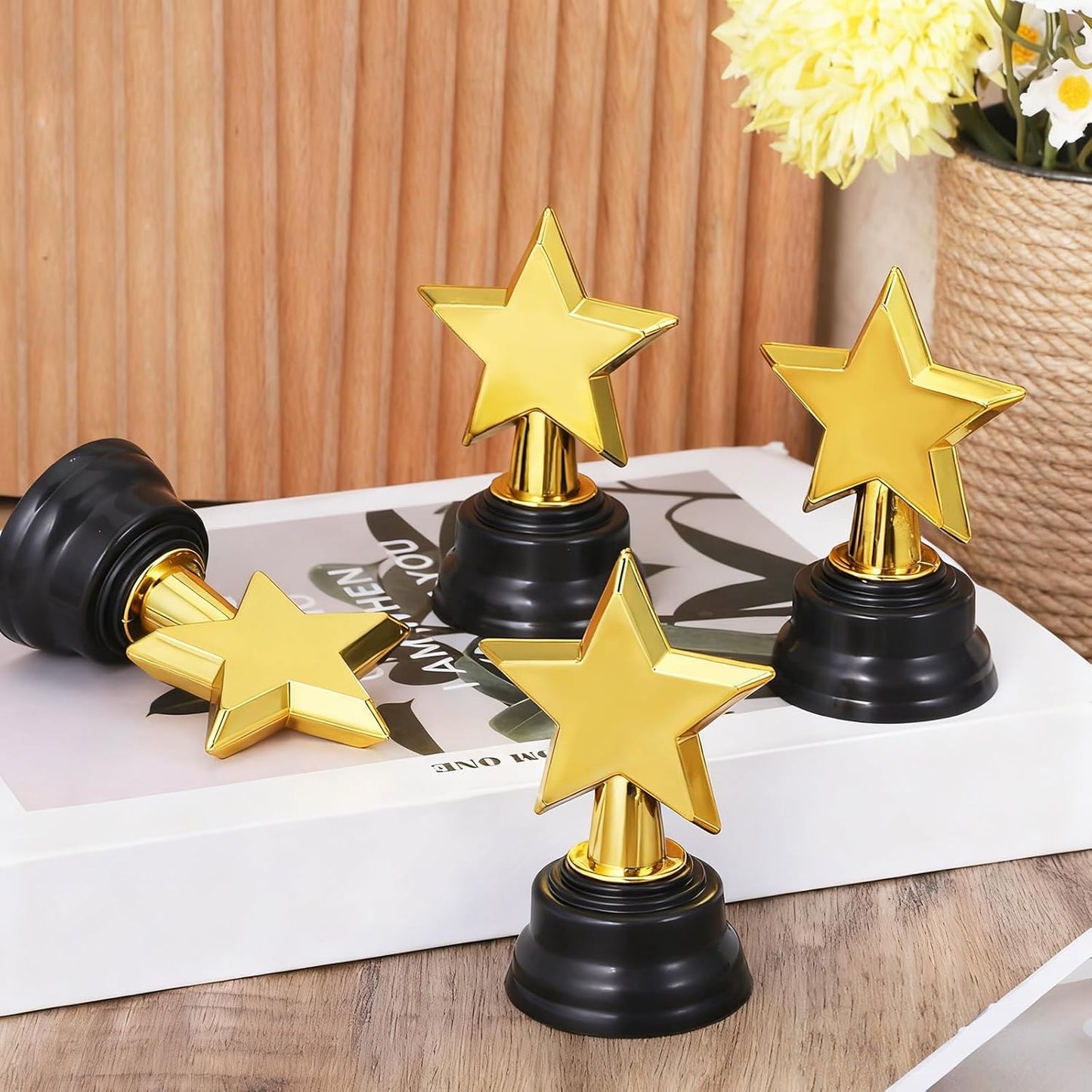 Mini Star Trophy Awards by [Brand Name] - 24 Pack Gold Plastic Trophies for Party Favors & Sports Events (3.5 Inch)