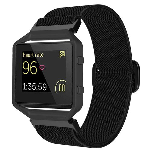 ESeekGo Elastic Bands Compatible for Fitbit Blaze for Men Women, Nylon Adjustable Stretchy Loop Braided Straps with Metal Frame Compatible for Fitbit Blaze Bands for Women Men, Black