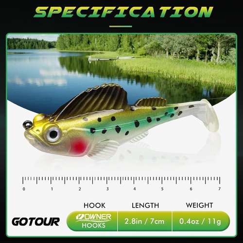 Gotour Fishing Lures - Weedless Soft Paddle Tail Swimbaits for Freshwater & Saltwater | Premium Pre-Rigged Jig Heads
