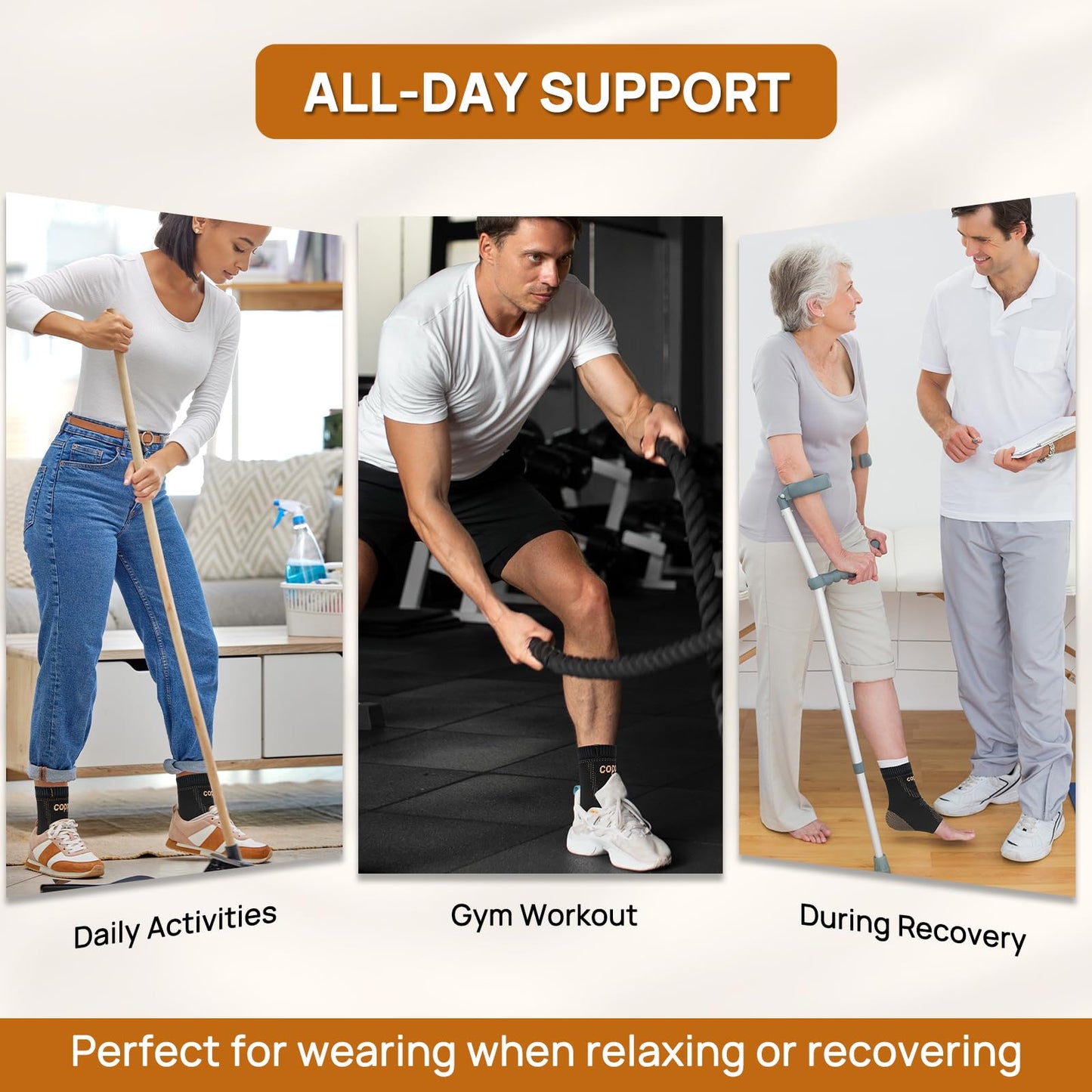 JIUFENTIAN Copper Ankle Brace for Achilles Tendonitis Women and Men (2 pack) - Breathable Ankle Support Brace for Sprained, Sprain,Sports Injury Recovery,Copper Infused– Foot Pain Relief (Large)