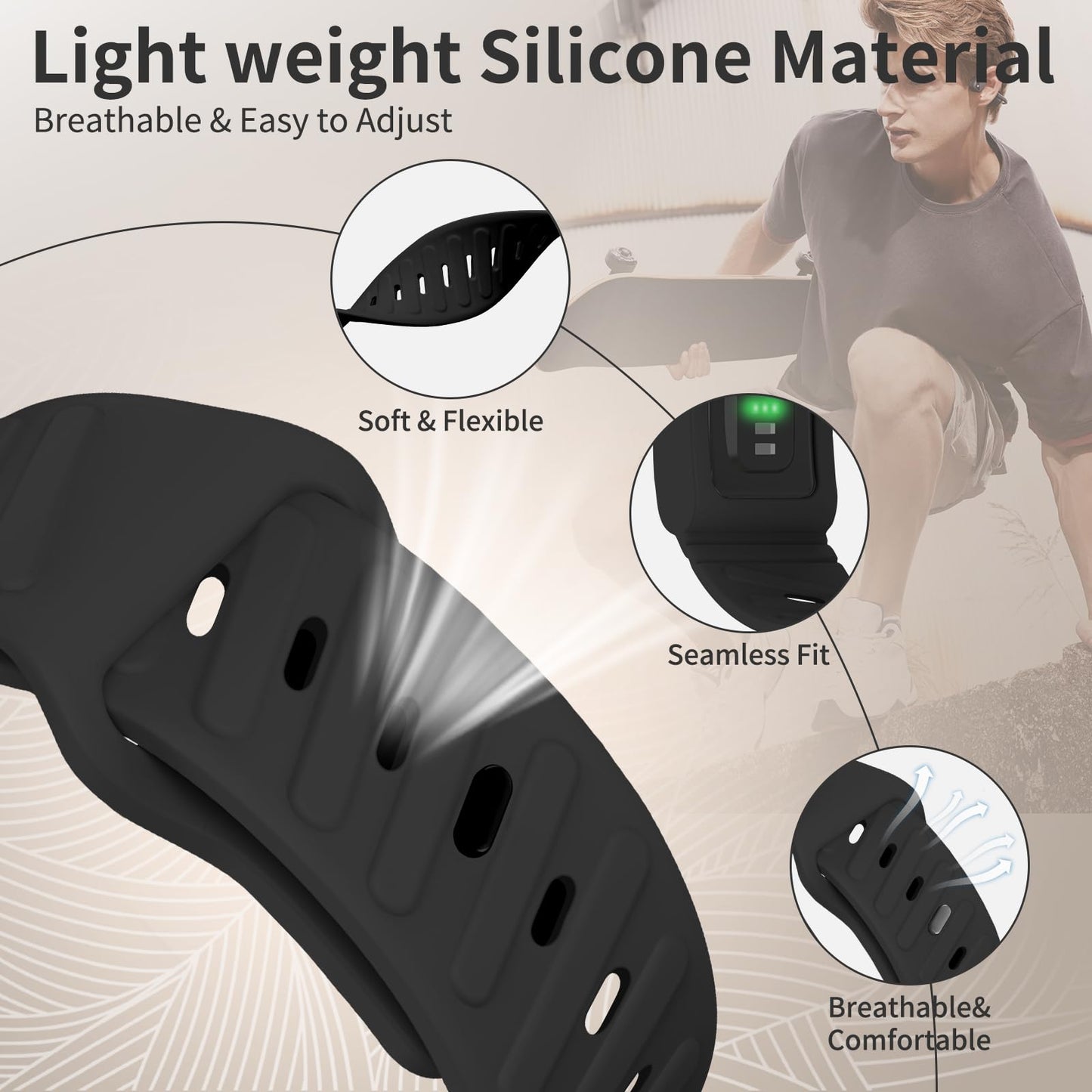Zspoly Silicone Sport Band Compatible with Whoop 5.0 Bands One, Peak and Life,Soft Comfort Durable Replacement Wristbands Compatible with Whoop 5.0 Silicone Bands