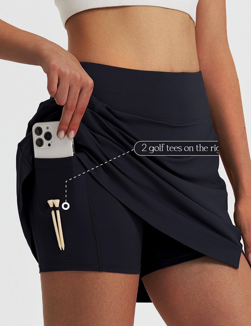 baleaf Women's Golf Skorts Skirts High Waisted Stretchy Tennis Skirt with Short 5 Pockets Athletic Casual Pickleball Black L