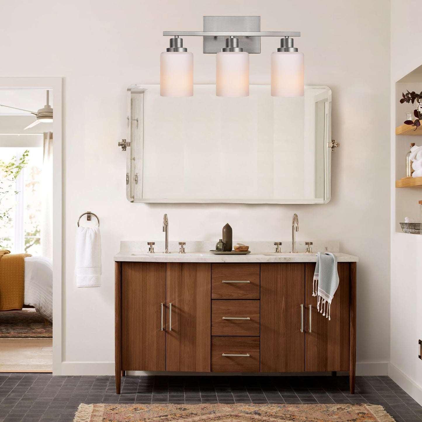 Wanluce 3-Light Bathroom Vanity Light Brushed Nickel Bathroom Lighting Fixtures Over Mirror with Opal White Glass Shade, Polished Nickel Finish Vanity Wall Sconces Fixtures for Bedroom Living Room