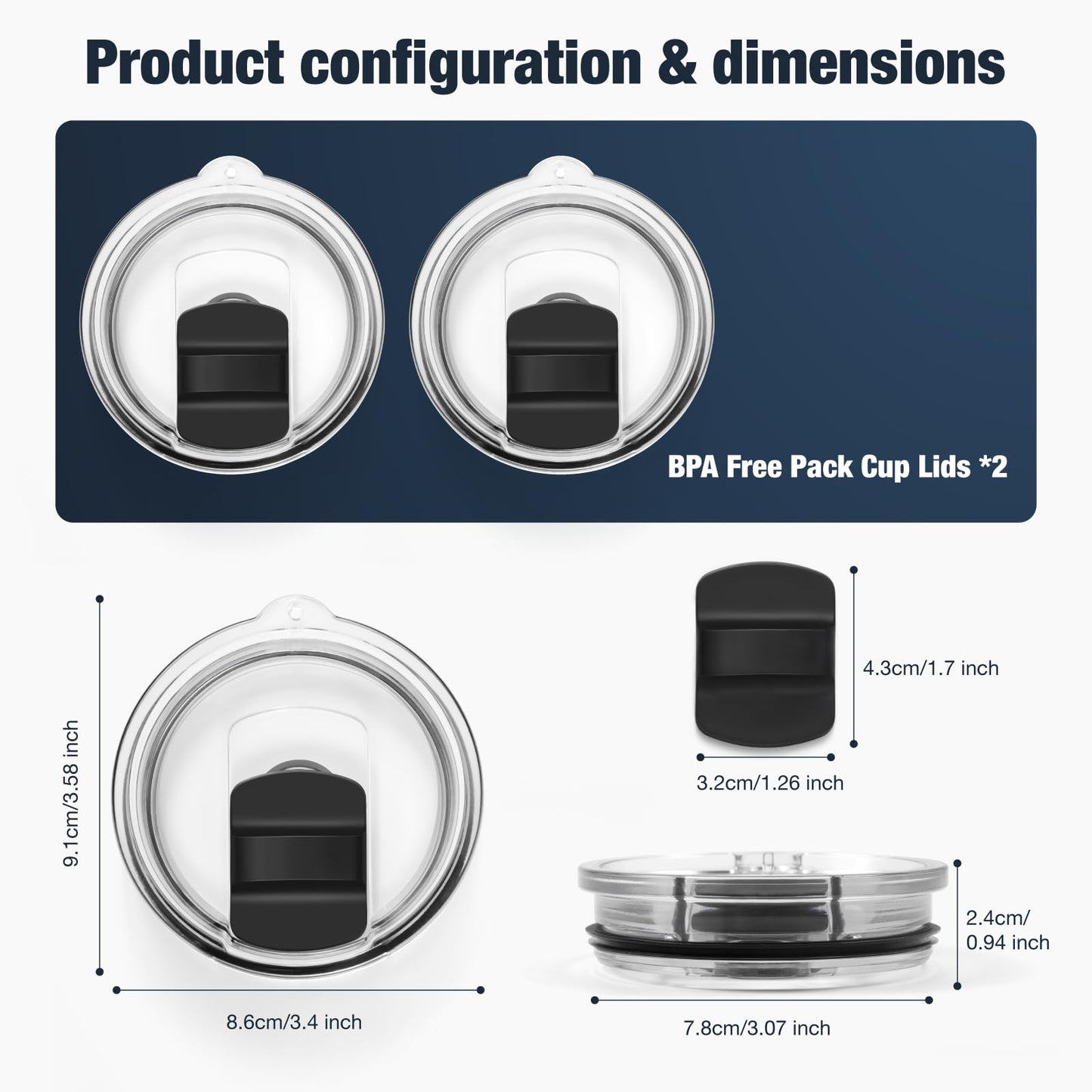 20 oz 591ml Tumbler Lids for YETI,Magnetic Tumbler Lid Replacement for YETI,BPA Free 2 Pack Black Tumbler Lids