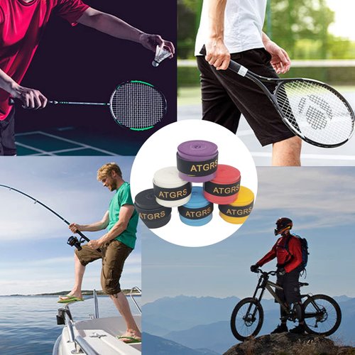 ATGRS Tennis Racket Grip,Tacky Tennis Overgrips Tape Absorb Moisture Badminton Handle Tape Frosted Anti-Slip Overgrip for Tennis Racquet Badminton Racquet Pickleball Overgrip 6 Pack (Tacky-Black)