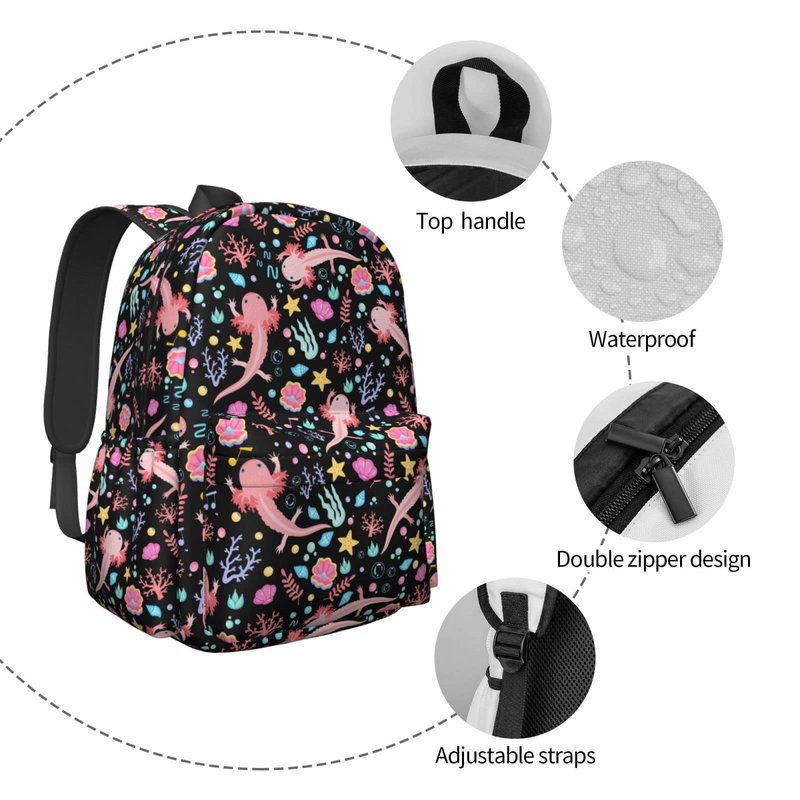 MOLIAN Axolotls Stylish Backpack With Adjustable Padded Shoulder Straps Daypacks For College Travel One Size