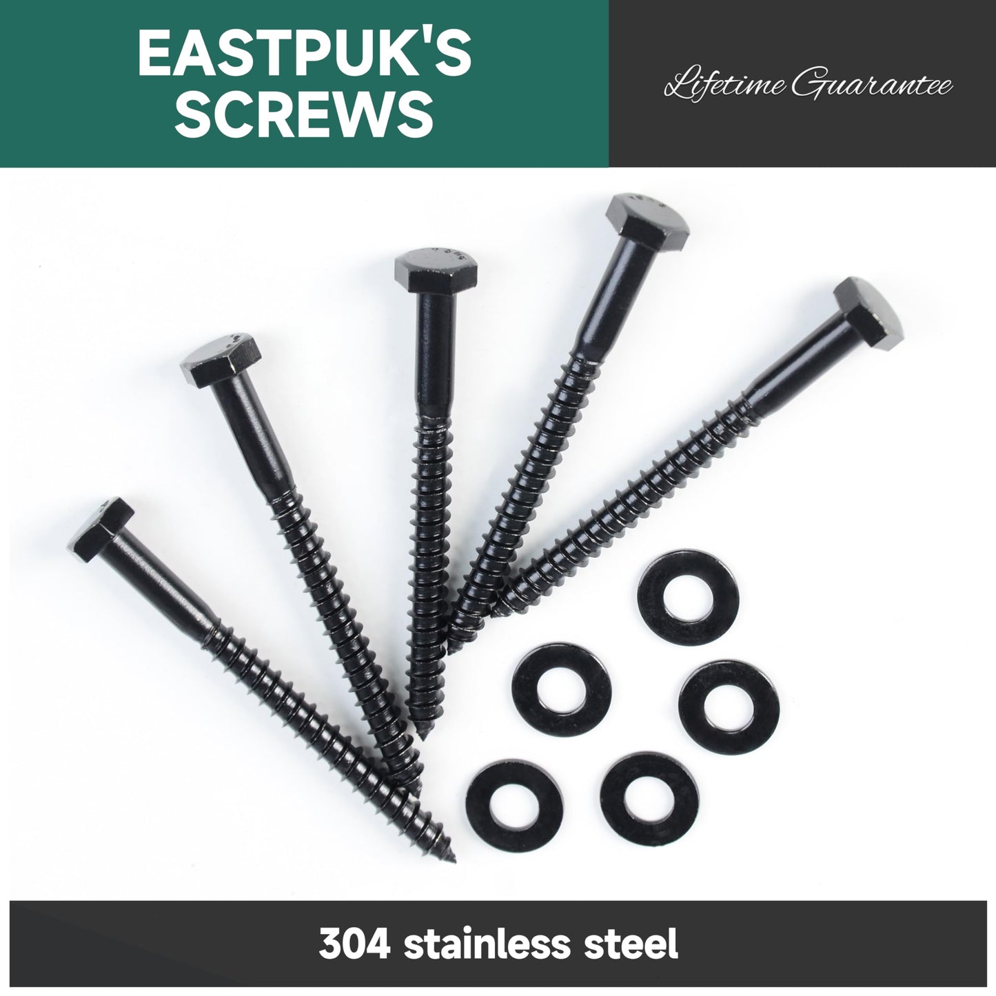 EASTPUK (12Sets) 5/16" x 2-1/2" Hex Head Lag Bolts, Heavy Duty Lag Screws with Washers, 304 Stainless Steel, 5/16 Bolt for Wood, Partial Thread, Black Oxide