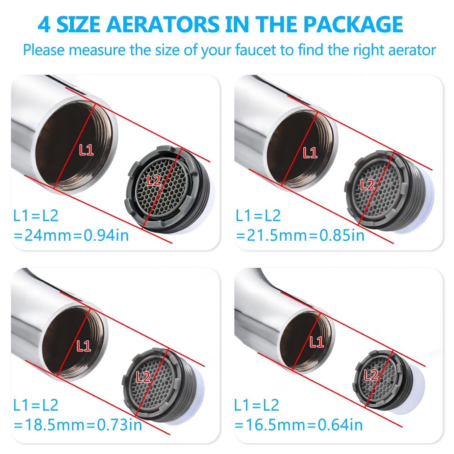 WeeVeni 12 PCS Faucet Aerator Set, M16.5, M18.5, M21.5, M24, Kitchen & Bathroom Sink Aerator Replacement with Key Removal Wrench Tool