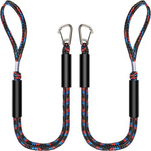 Botepon Boat Bungee Dock Lines - Shock-Absorbing 316 Stainless Clips | 4ft Mooring Tie Downs for Jet Ski & Pontoon