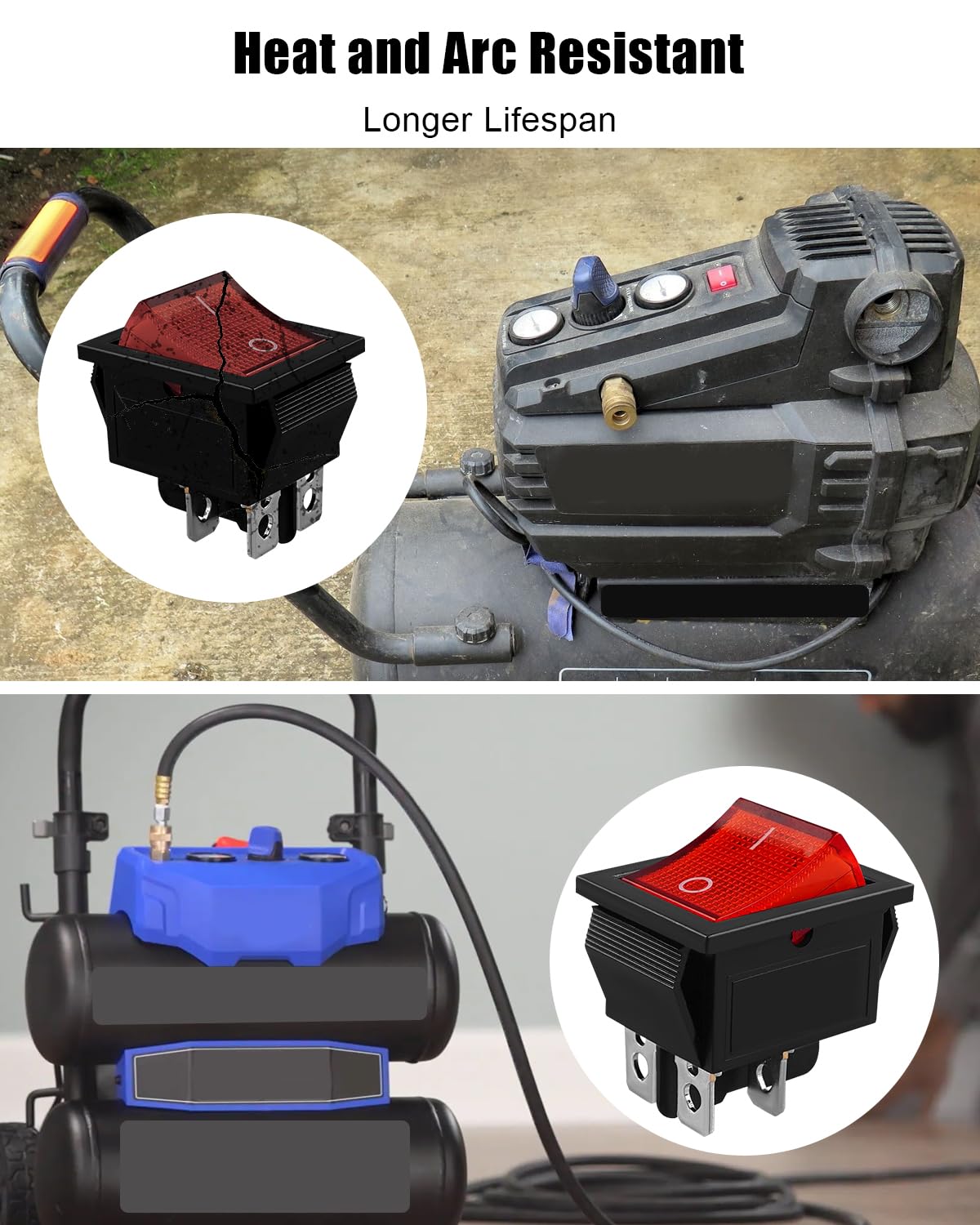 AUGREX 4 Pin 2 Position Air Compressor On-Off Switch with Light Fit for Kobalt 8 Gal Tank Air Compressors, Replace 5607-0020-01, 15/30A 250V