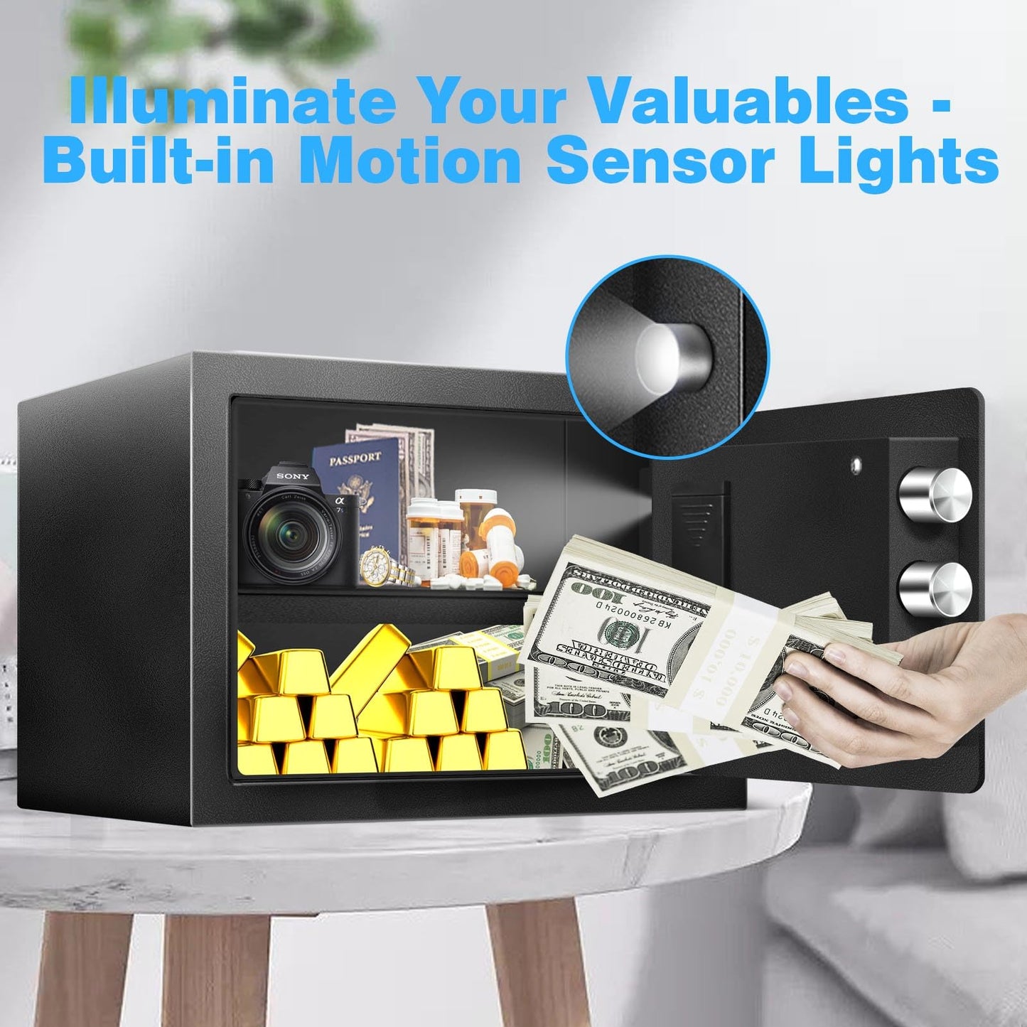 Fdsutvit Safe Box 1.5 Cu Ft, Steel Security with Fireproof Bag & Digital Electronic Keypad, Safety Lock Box, Sensor Light, Removable Shelf, Home Safe for Valuables Documents Money Jewelry