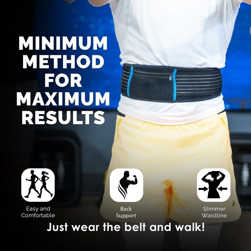 The Minimum Method Joey Thurman's Walk Belt, Waist Trimmer for Men and Women Weight Loss for Walking Black with 3 Mini Resistance Bands and 21-Day Walking Challenge Plan