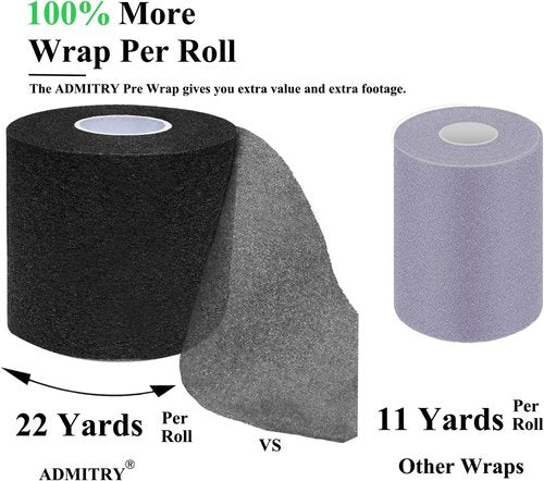 Admitry Pre Wrap Tape - Athletic Foam Underwrap for Sports | 3 Rolls x 22 Yards, Blue