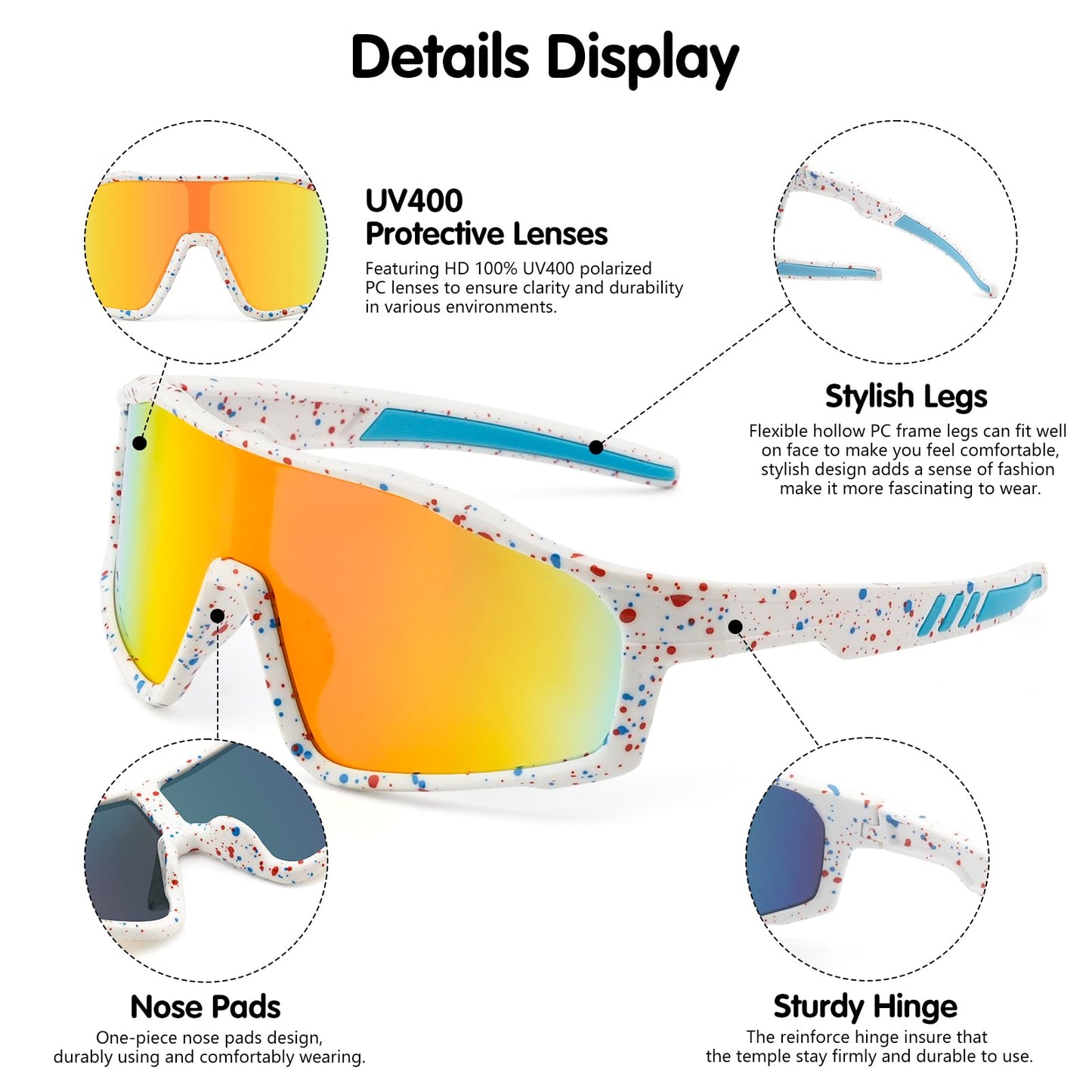 EYEBUDDY Kids Sunglasses Youth Baseball Sun Glasses Boys Girls Softball Sports UV400 Protection Goggles Age 6-12