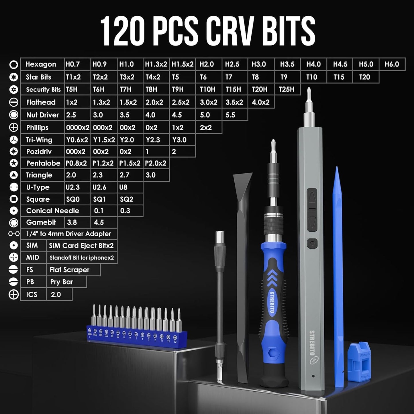 STREBITO 144-in-1 Electric Screwdriver Set - Precision Tool Kit with 120 Magnetic Bits for Electronics & PC Repair