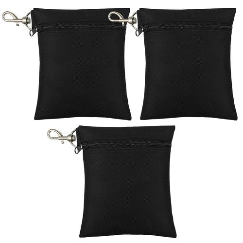 Shappy 3 Pcs Golf Tee Bag 6.7 x 5.5 Inch Golf Ball Bag Pouch Utility Tee Holder with Zipper Metal Lobster Claw Clip Valuables Gift Accessory Pouch for Men Women(Black)