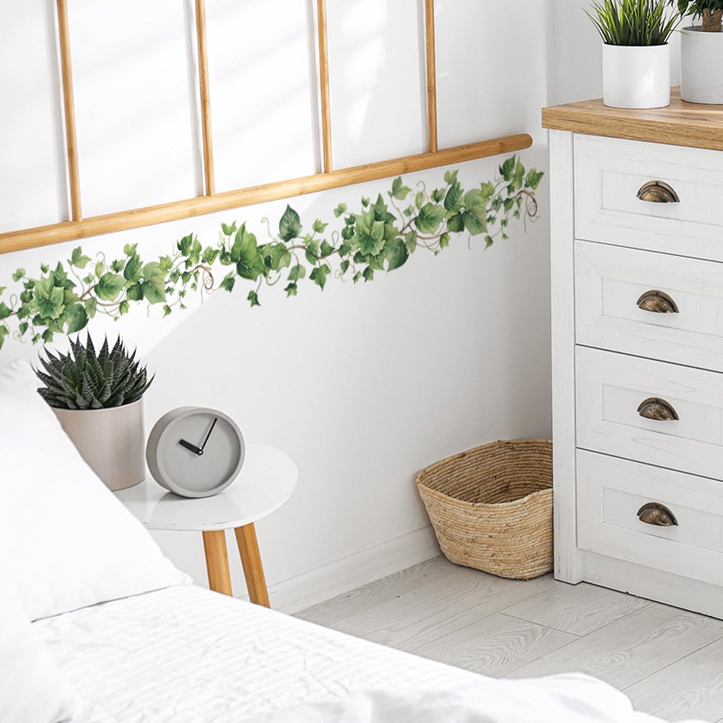 Green Leafy Vine Wall Decals Green Plants Leaves Wall Stickers Removable Peel and Stick Vinyl Art Mural Decals for Living Room Bedroom Classroom Kitchen Wall Decor