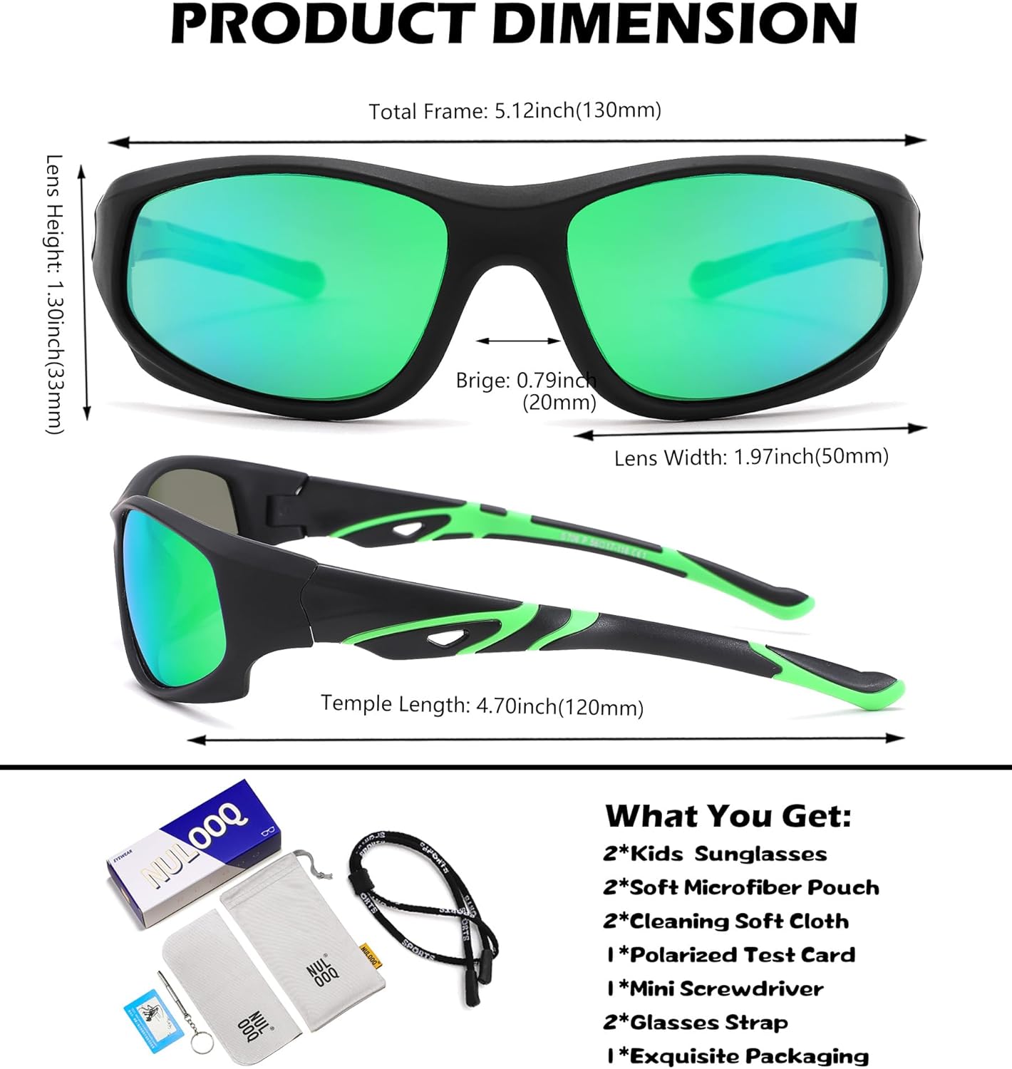 NULOOQ Kids Baseball Sunglasses - Unbreakable Polarized Sports Glasses for Ages 4-12
