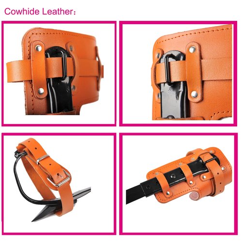 Rohseson Tree Climbing Gear, Cowhide Leather Tree Climbing Spikes Set, Height-Adjustable Tree Climbing Spurs for Tree Work, Tree Trimming, Tree Cutting, Logging, Hunting, Picking Fruit, (Pink)