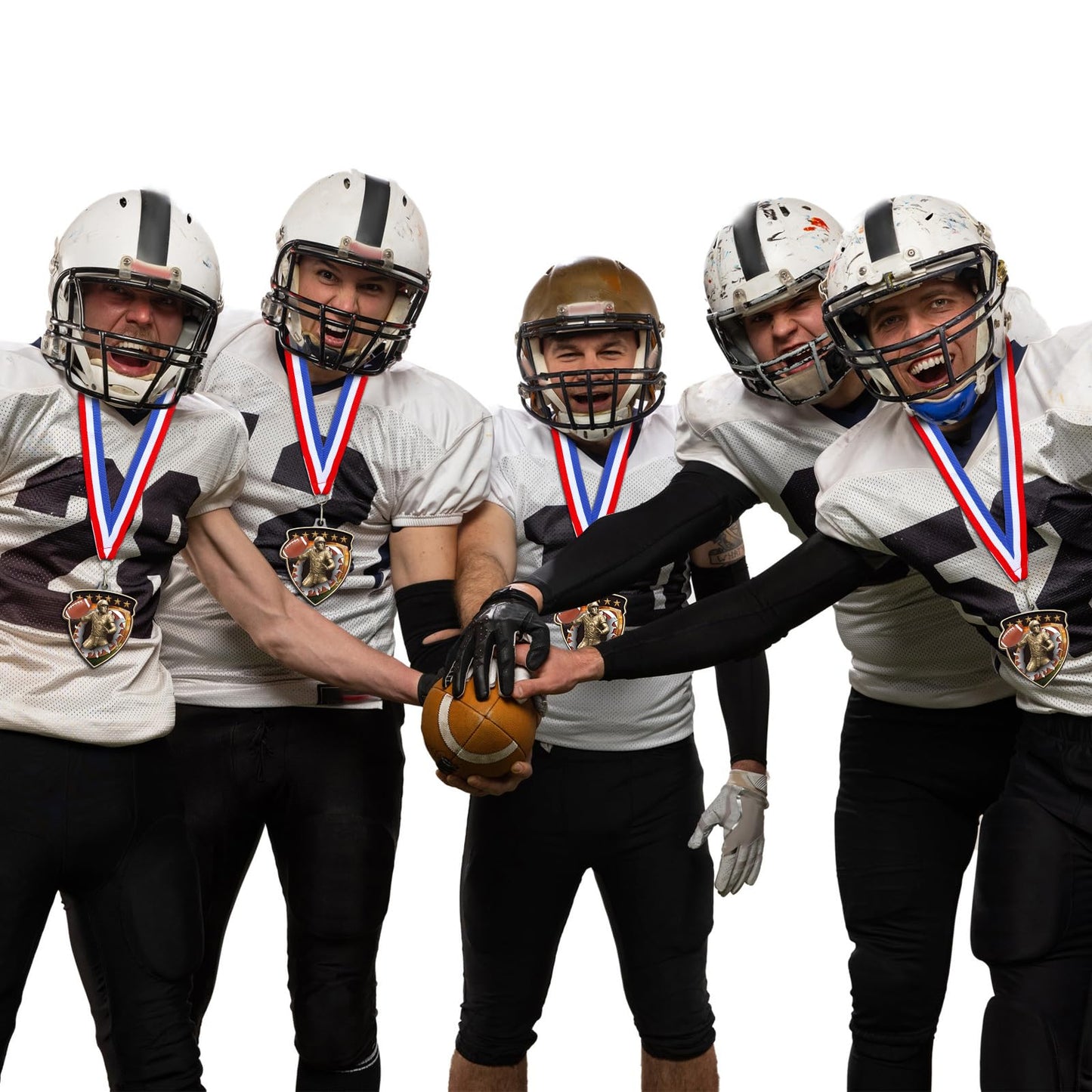 Remuuly 20 Pcs Award Medals Bulk Soccer Football Basketball Tennis Cheer Metal Winner Award Medals 3.35'' Shield Shape with Neck Ribbons Sport Team Participation Prize Gift (Football)