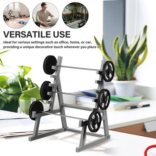 ibasenice Miniature Squat Rack Pen Holder with Barbell Pens - Funny Gym Desk Accessories for Men & Women, Dollhouse Fitness Furniture Decor, Mini Weight Lifting Bookshelf Display Set, Black, 4 Pcs