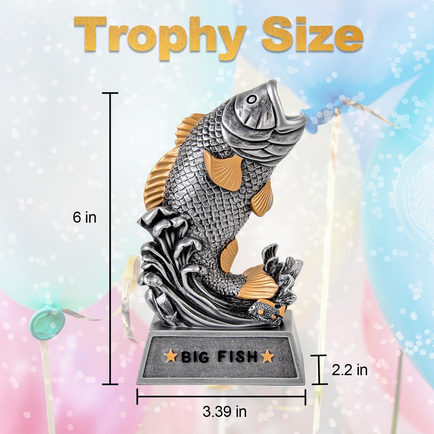 Funny Big Fish Trophy Award - 6" Handmade Statue for Best Catch - Unique Fishing Gift for Dad, Husband, Grandpa & Anglers - Tournament Prize, Father's Day & Birthday Gag Gifts, Man Cave Decor
