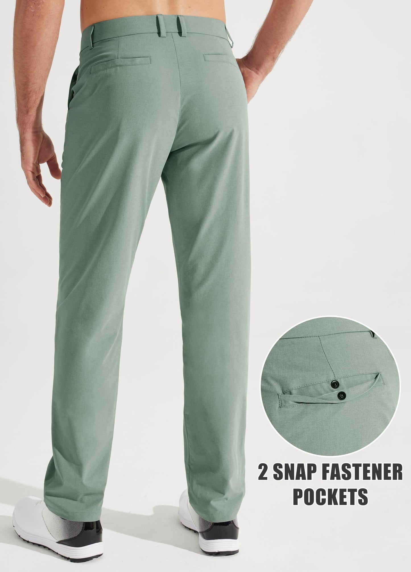 Libin Mens Golf Pants Stretch Work Dress Pants 32" Quick Dry Lightweight Business Casual Slacks for Men Travel Vocation Water Resistant, Sage Green, 30W x 32L