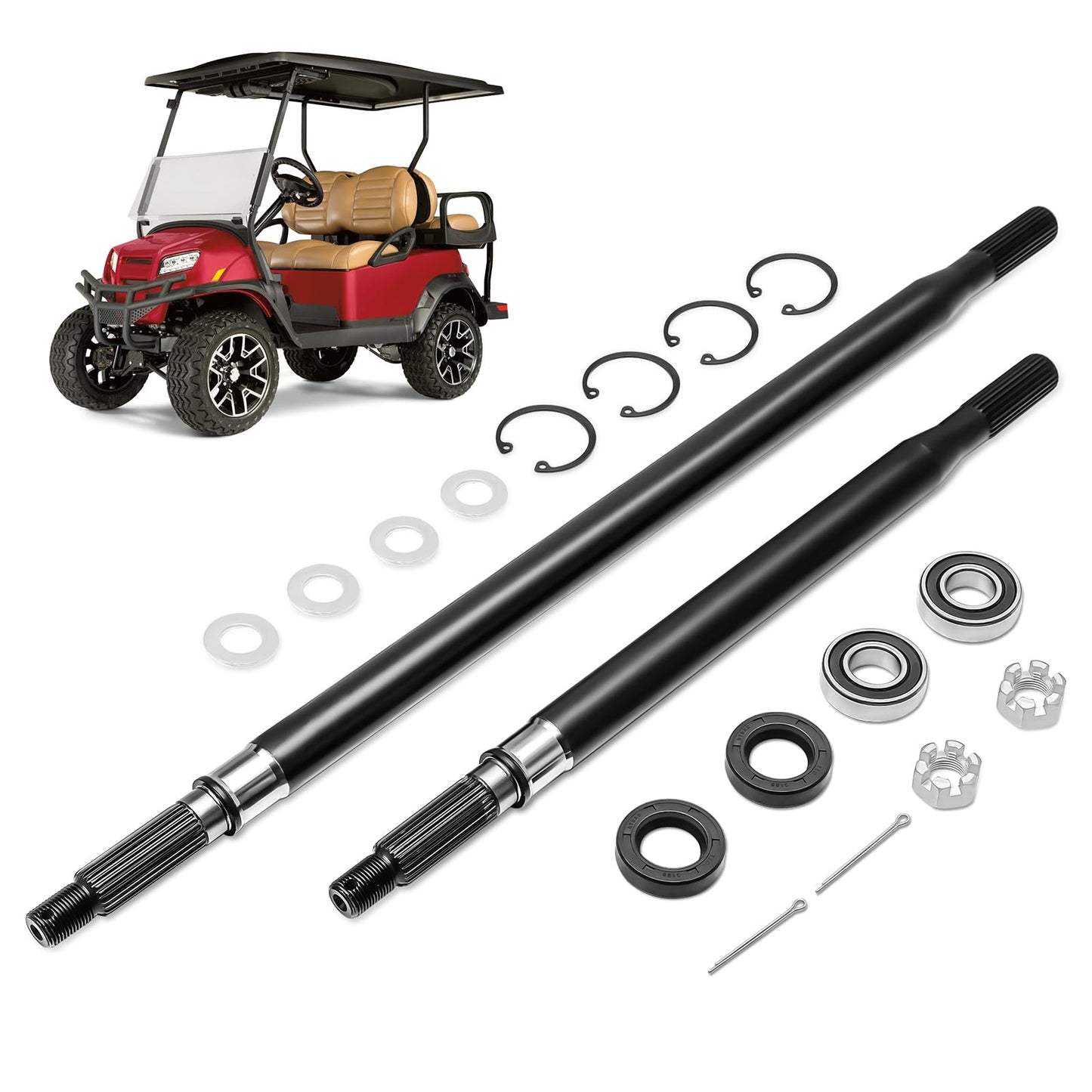Golf Cart Rear Splined Axle Shaft Kit, EZGO Rear Axle Shaft with Bearing Seal Kit, Fit EZGO TXT Medalist Electric 1994-2013, Golf Cart Driver Side & Passenger Side,OEM Replace# 20377-G12, 20377-G11