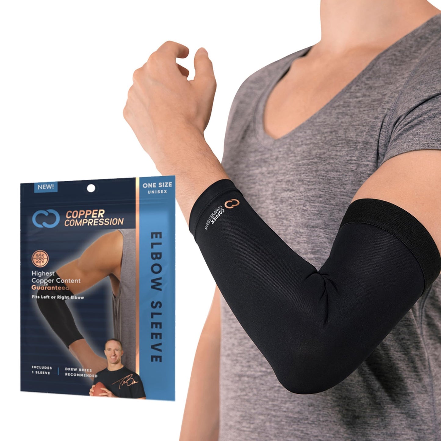Copper Compression Elbow Sleeve - Copper Infused Orthopedic Brace for Tennis & Golfer Elbow, Tendonitis, Arthritis, Bursitis, Sore Joints & Muscles - Fits Men & Women -1 Sleeve - Original/Black - L