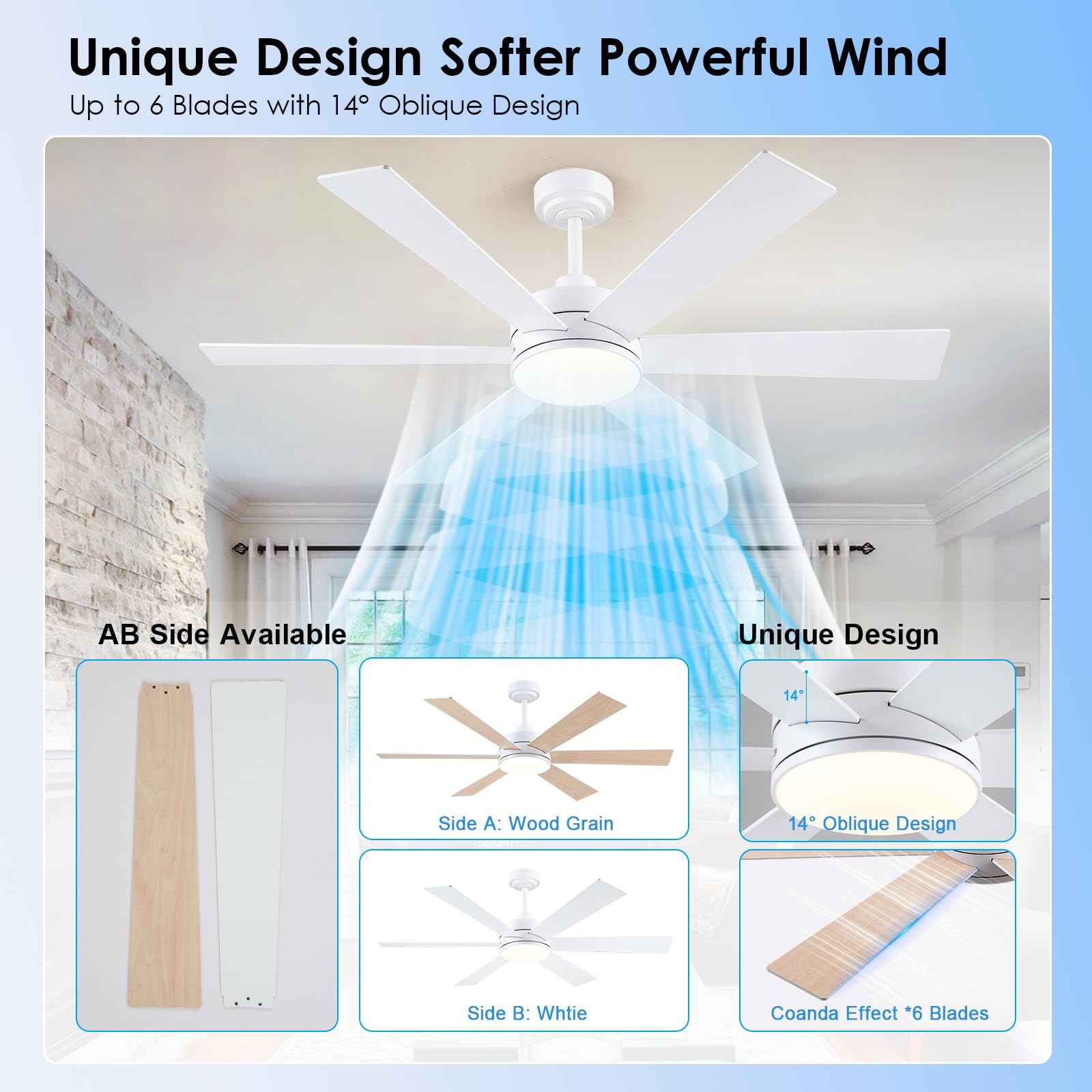 BayDay Farmhouse Rustic Ceiling Fans with Lights and Remote, Bedroom Living Room Kitchen Fans Ceiling with Light Chandier (White, 52 inch)