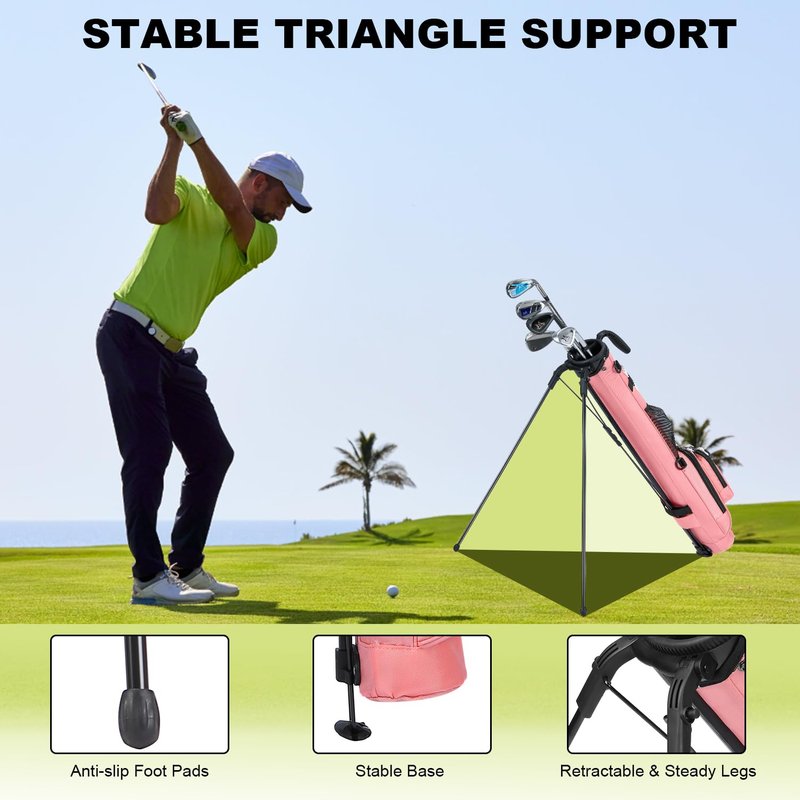 MAZEL Lightweight Golf Bag for Men – Easy to Carry Golf Clubs Bag with Shoulder Strap,Pitch n Putt Golf Stand Bag for Driving Range,Par 3 and Executive Courses - Fit Up to 8 Clubs (Pink)