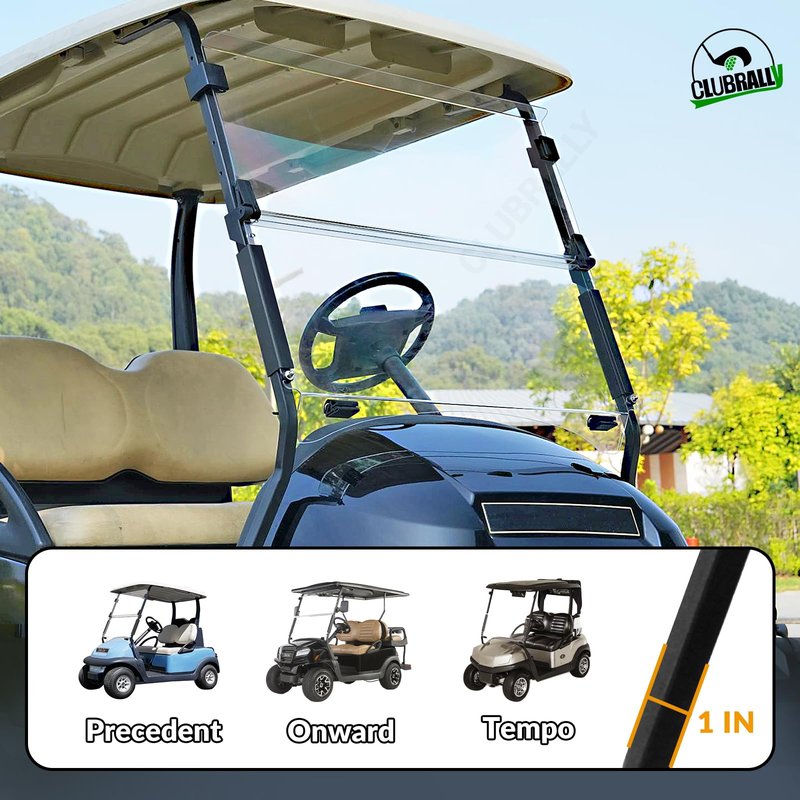 CLUBRALLY Golf Cart Windshield, Fold Down and Anti-UV Windshield Kit for 2004-Up Club Car Precedent/ Tempo/ Onward Golf Cart, 37.5"W X 31.9"H, Clear